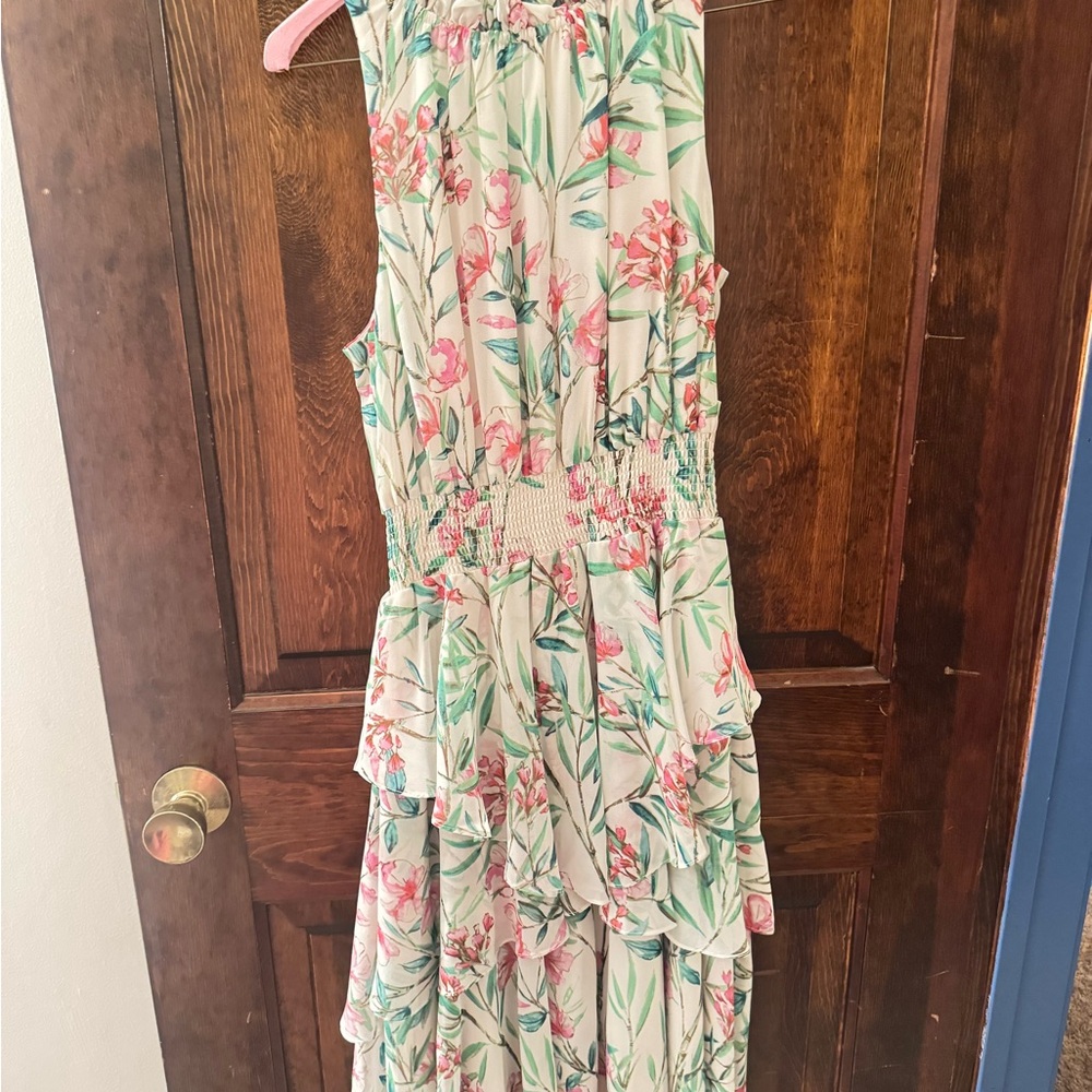 Eliza J Floral Midi Dress - Green and Pink
